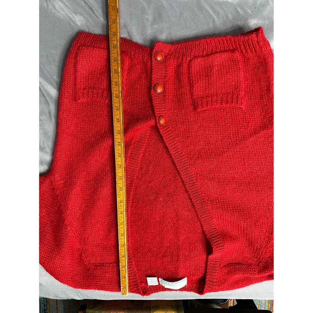 Vintage Bramble Lane Red Knit Cardigan 3 Button Front‎ Pockets Size SMALL